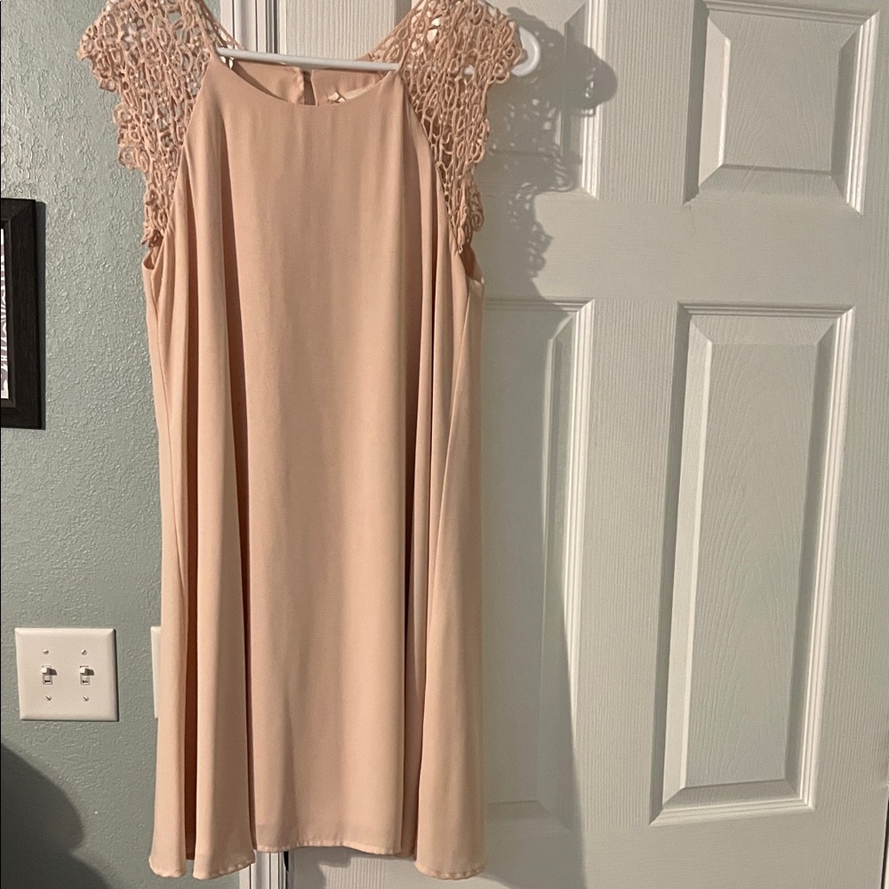 Elegant Lace Sleeve Beige Mini Dress